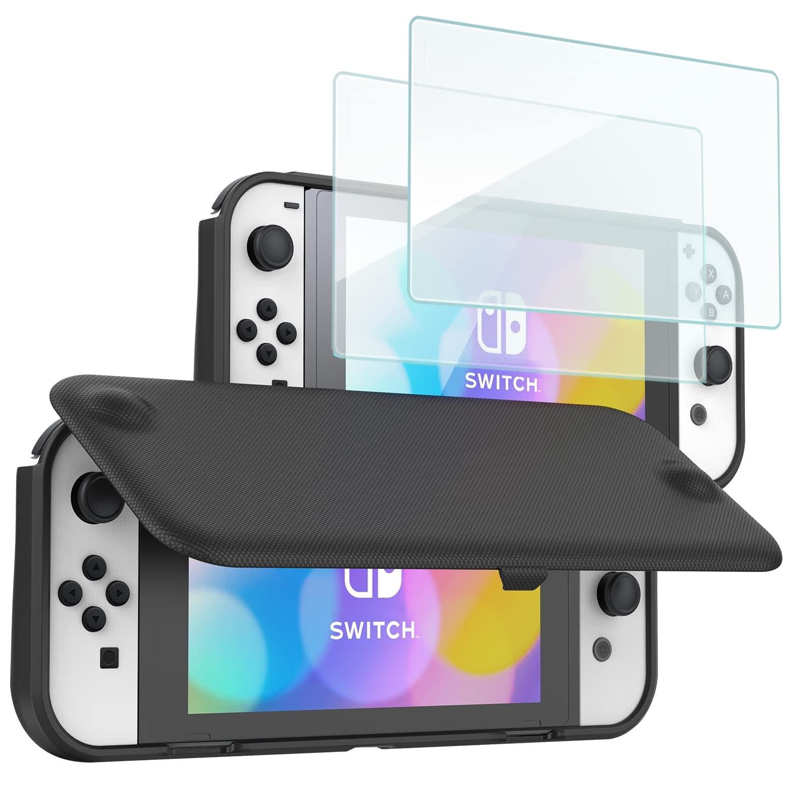ProCase Flip Cover for Nintendo Switch OLED Model 2021 with 2 Screen Protectors, Switch OLED Protective Case with Magnetically Detachable Front Shell -White