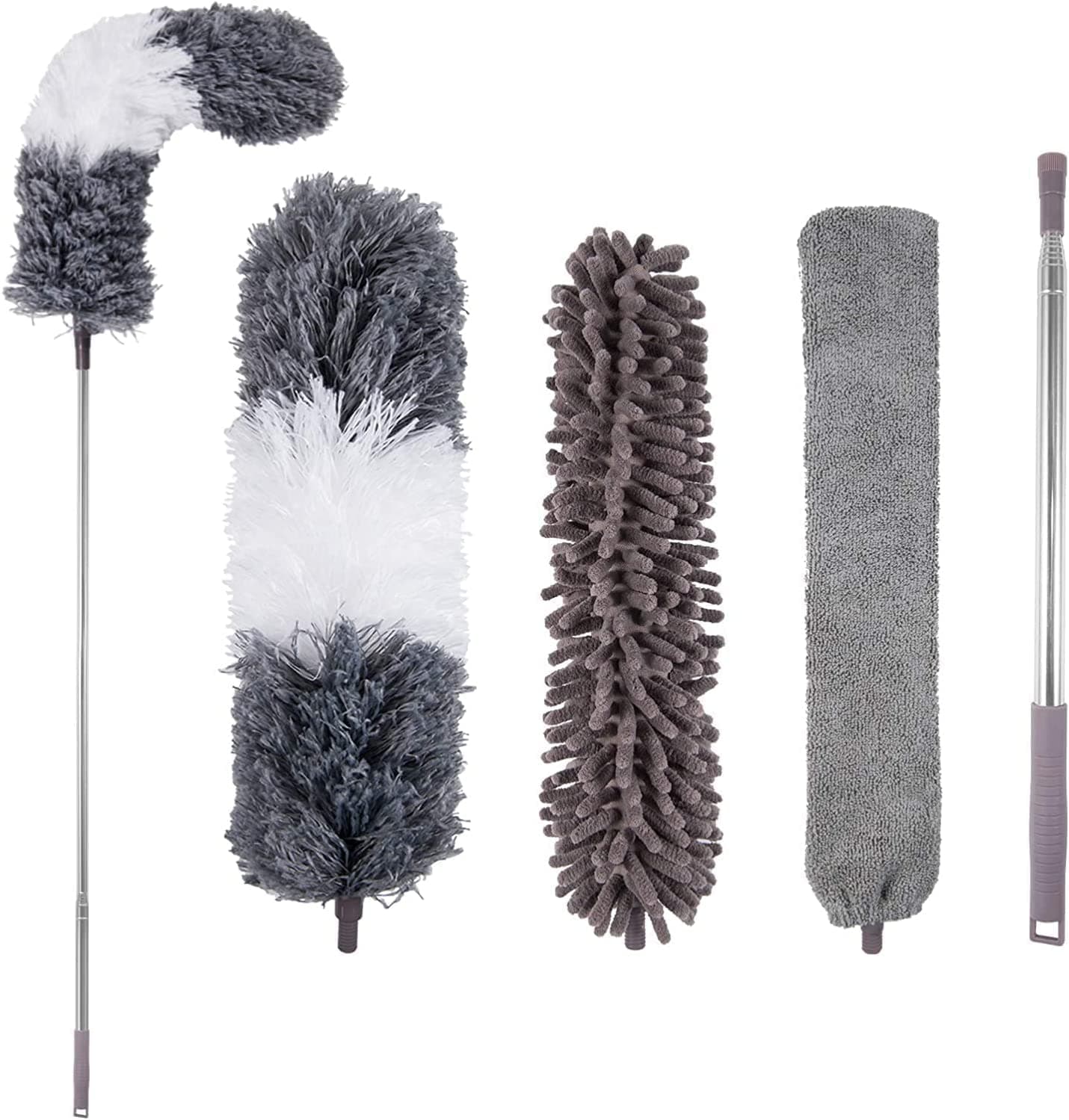 Microfiber Feather Duster with Extendable Pole, Extra Long Cobweb Duster for Cleaning, Bendable Head, Scratch-Resistant Cover, Washable Duster for Ceiling, Fan, Furniture & Cars (B)
