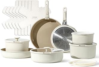 CAROTE21pcs Detachable Handle Pots and Pan Set, Ceramic Nonstick Induction Cookware, Removable Handle, RV Oven Safe Cookware, Beige