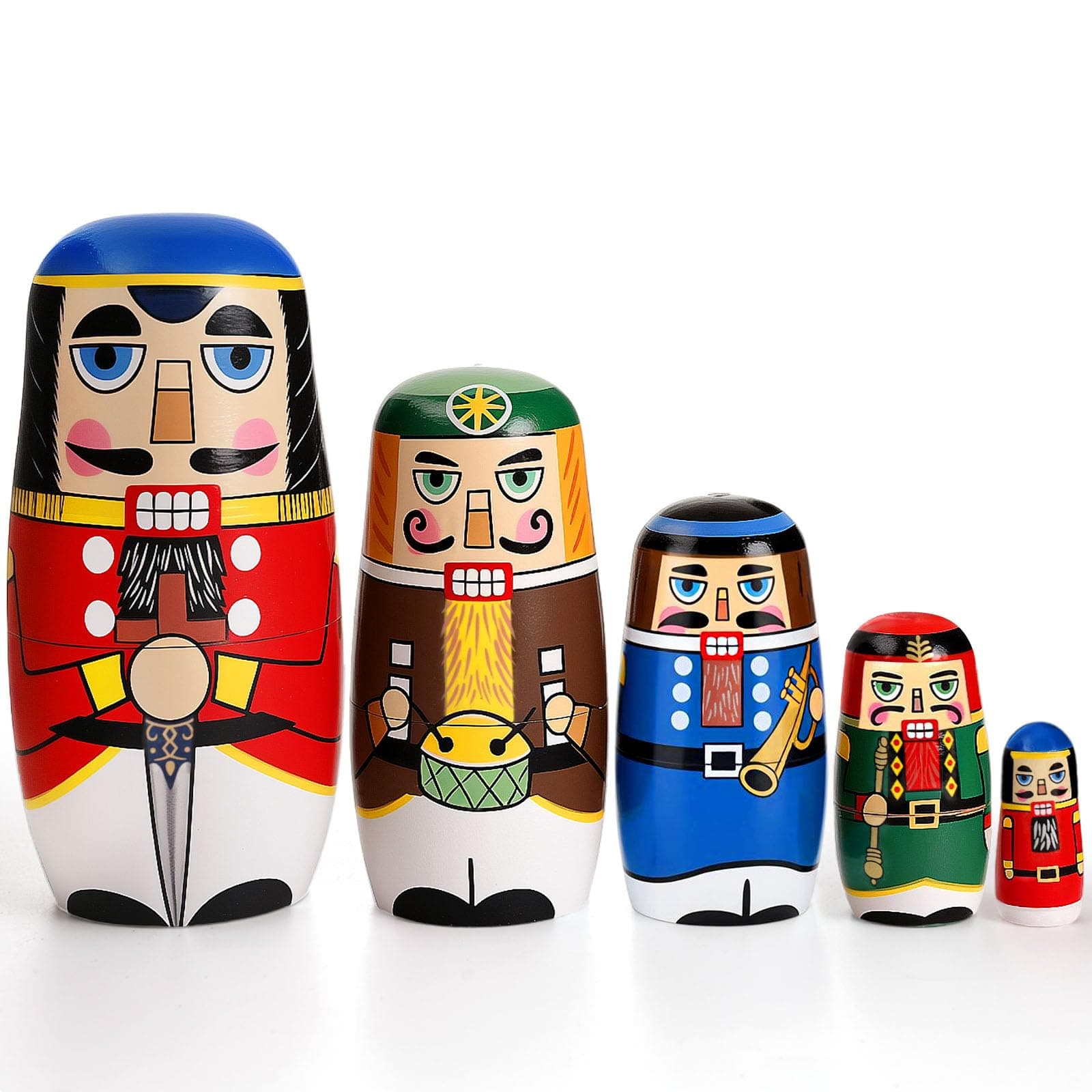 AMOR PRESENT Nutcracker Nesting Dolls, 5pcs Russian Matryoshka Dolls Christmas Nutcracker Figures Handmade Wooden Set