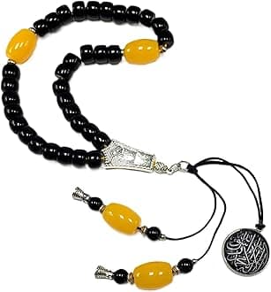 -ELEGANCE COLLECTION- Prayer Beads-Tesbih-Tasbih-Tasbeeh-Misbaha-Masbaha-Subha-Sebha-Sibha-Rosary (Black Imitation Resin Column Beads -8 mm, 33 Beads-)