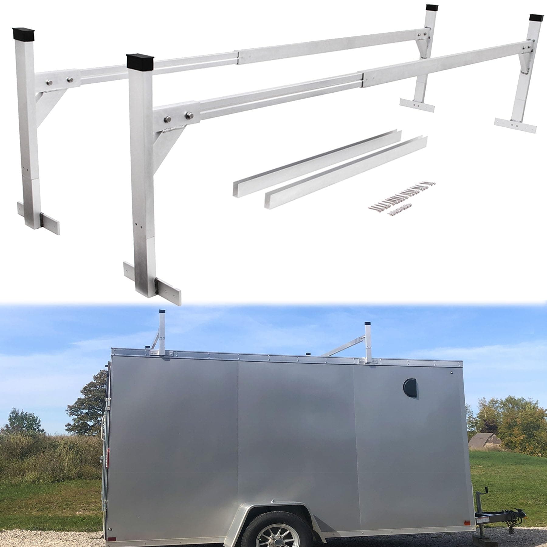 Lonwin4'-8.5' Adjustable Enclosed Trailer Ladder Rack Fit for Open and Enclosed Trailers - Aluminum 800 LB Capacity Ladder Racks for Trailer