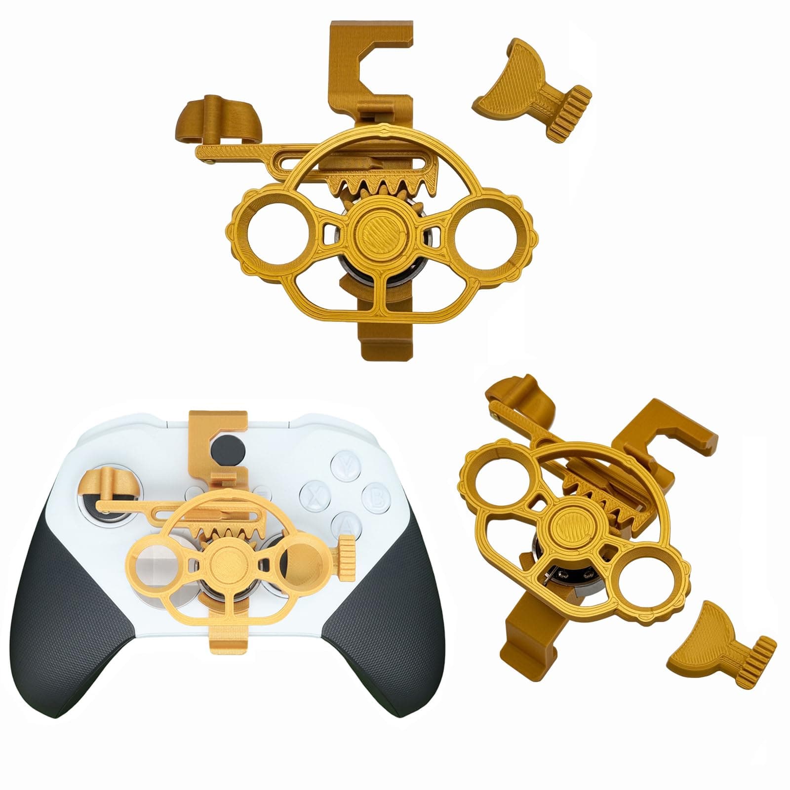 Onyehn 3D Mini Steering Wheel Case Replacement,Gaming Racing Wheel Simulation driver Plug-in for Xbox One S/One X/Elite 2 Controller(Metallic gold)