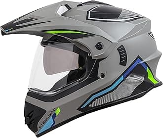 Racer Off Road ISI Certified Motocross Double Visor Full Face Graphic Helmet Outer Clear Visor and Inner Silver Sun Shield