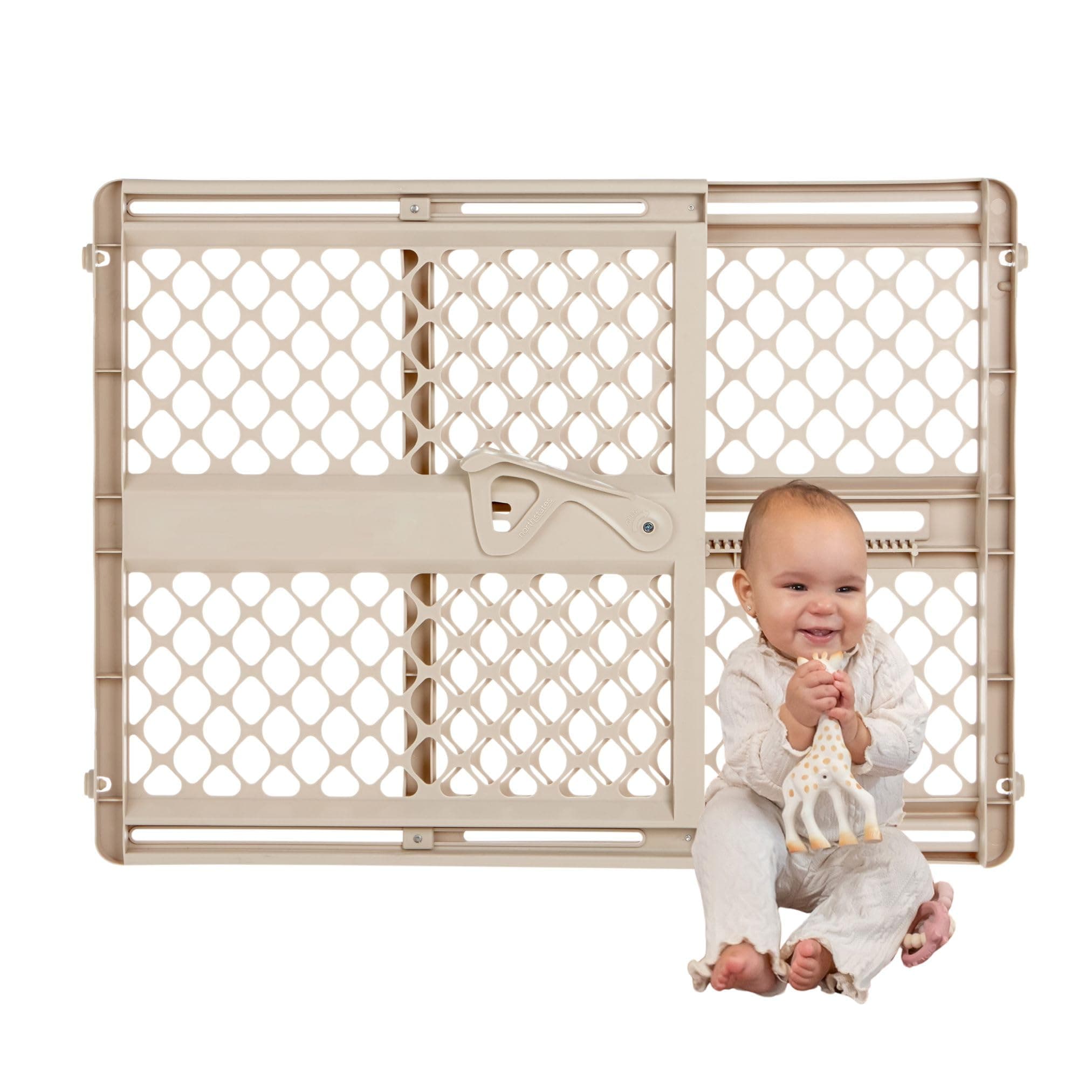 Ergo Pressure or Hardware Mount Plastic Gate, Sand, Fits Spaces Between 26" to 42" Wide and 26"high