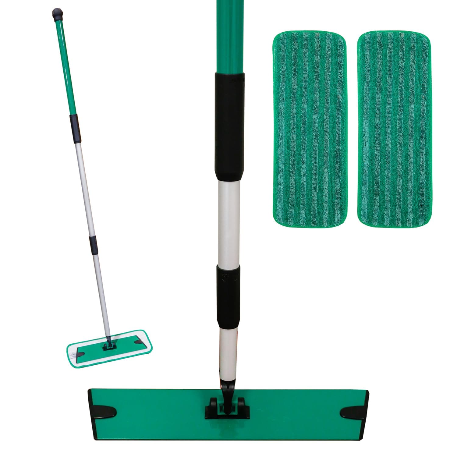 Don Aslett's 12" Mop with 2 Reusable Microfiber Pads | Bathroom or Kitchen | 360° Rotating Head | Machine Washable | Extending Pole