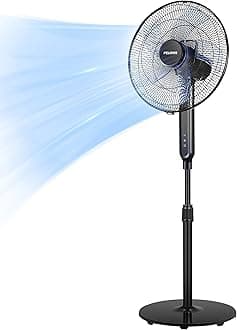 PELONIS 16" Oscillating Pedestal Stand Up Fan | Adjustable Height | Ultra Quiet DC Motor | Remote Control | 12 Speed | 12-Hour Timer | High Energy Efficiency | for Bedroom Home Office Use | Black