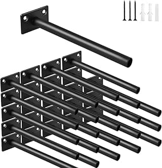 24 Pcs 6" Black Steel Floating Shelf Bracket Blind Shelf Supports - Hidden Brackets for Floating Wood Shelves - Concealed Blind Shelf Support – Screws and Wall Plugs Included