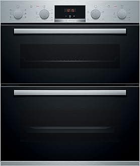 Bosch Home & Kitchen Appliances Bosch Series 4 NBS533BS0B Built-Under Oven with Pop out controls, EcoClean Direct coating, 2 universal slim pans, Integrated, Stainless Steel
