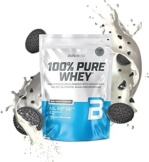 BioTechUSA 100% Pure Whey | Protein Powder with BCAA and Glutamine | Gluten-Free, Palm Oil Free | 21g Protein per Serving, 454 g, Black Biscuit