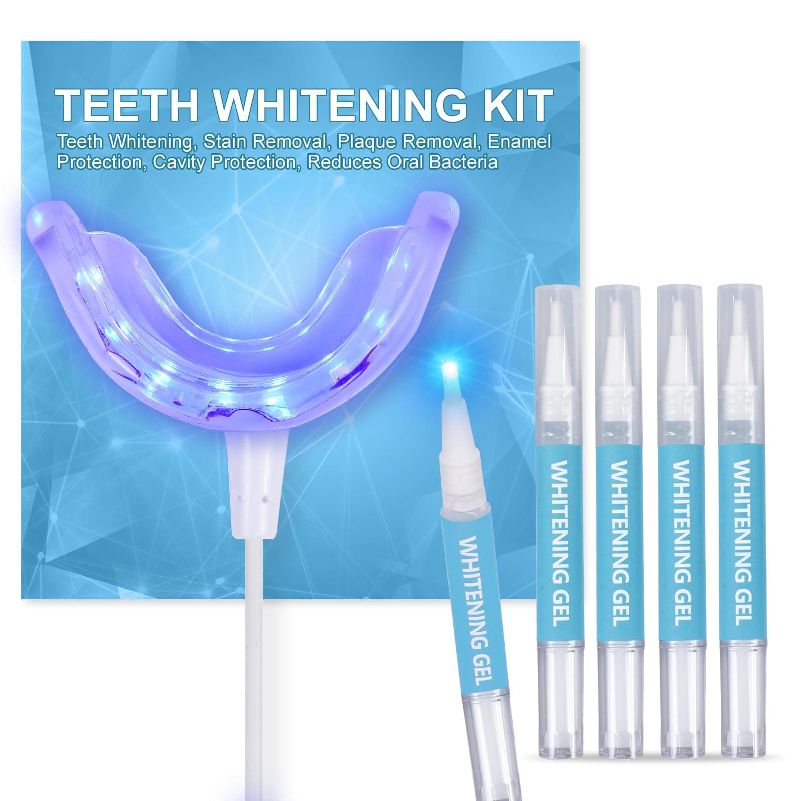 LED Teeth Whitening Kit: Blue Light Teeth Whitener with Bleaching Gel - Effectively Removes Stains from Coffee, Tea & Smoking - Safe, Fast, and Gentle for Sensitive Teeth