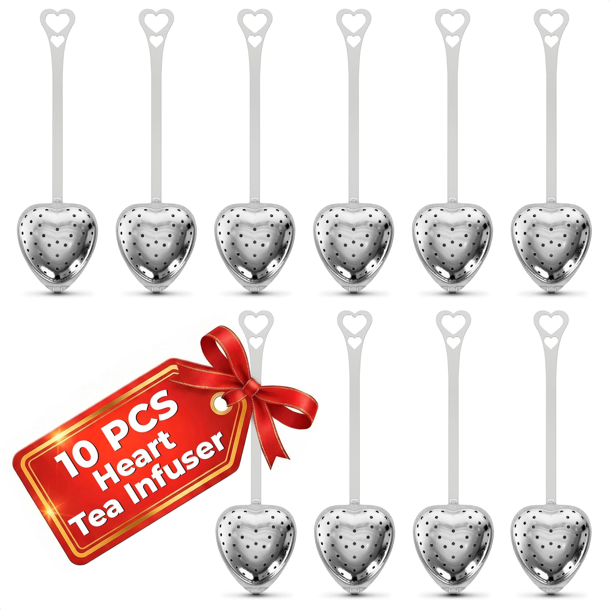 10 Pcs Heart Tea Infuser for Loose Leaf Tea Steeper – Rust-Resistant Stainless Steel Strainers with Secure Clasp, Easy Brewing Design, Keeps Loose Leaves Contained | Suitable for Parties & Gifting