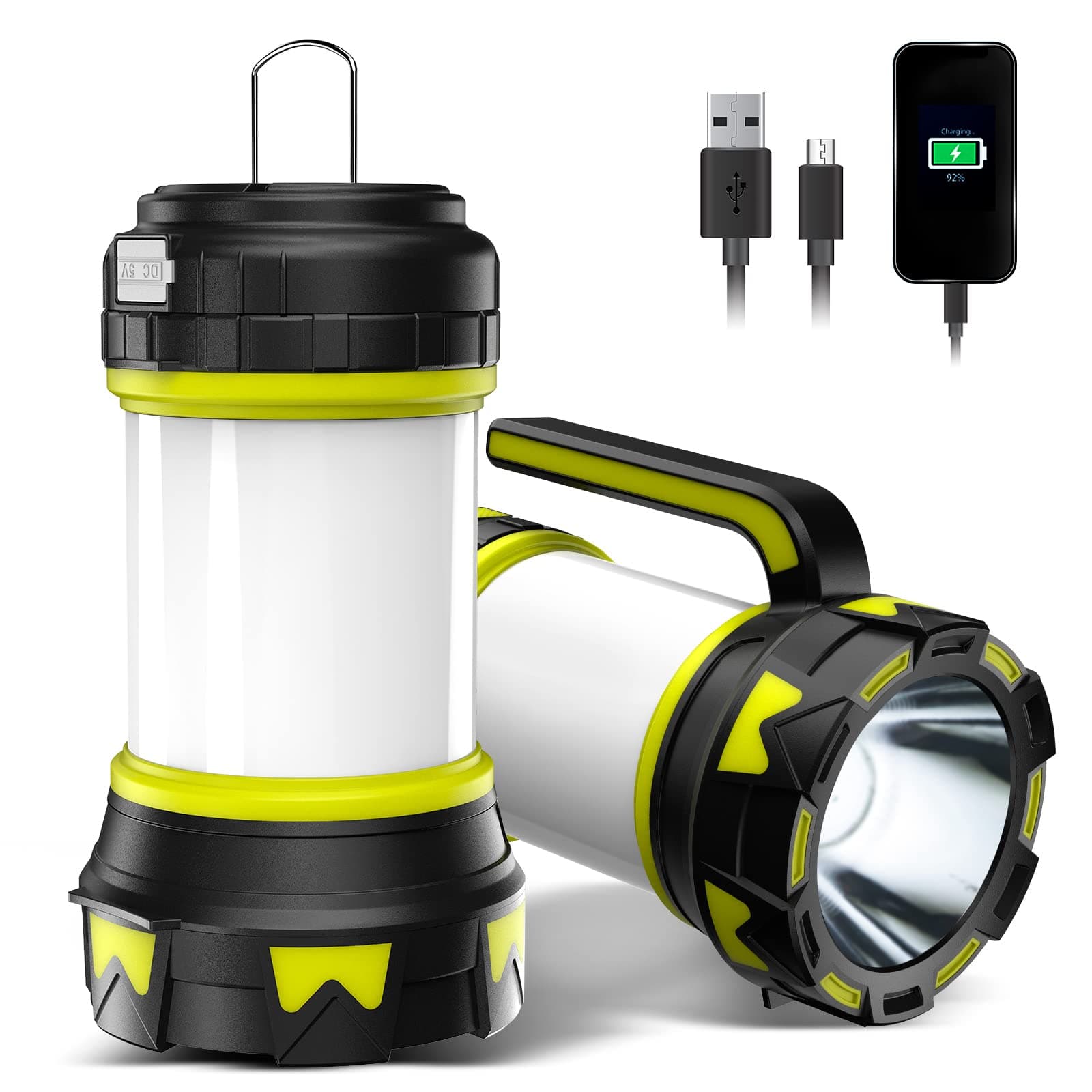 Rechargeable Flashlights Camping Lantern,6 Modes LED Bright Flashlight 3000mAh Battery, IPX4 Waterproof, Emergency Flashlight Lantern for Outdoor, Hurricane, USB Cable Included-1 Flashlight
