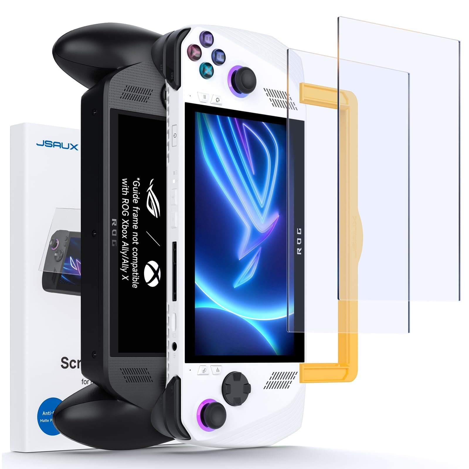 JSAUX Screen Protector for ROG Xbox Ally/ROG Xbox Ally X (2025) / ROG Ally 2-Pack, Anti Glare 9H Hardness Tempered Glass with Guiding Frame, 7 inch Anti-Scratch Screen Protector for ASUS ROG Ally X