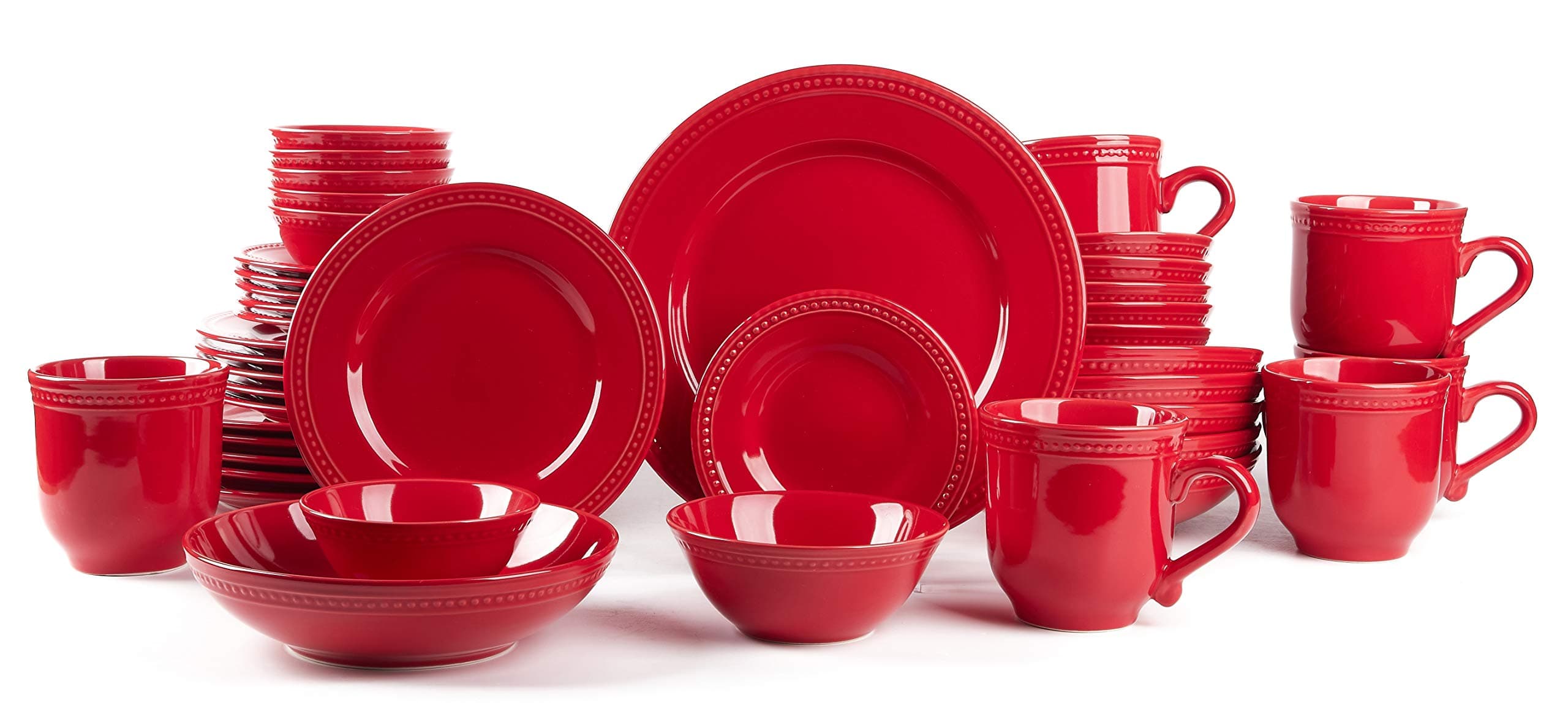 Pearl Dots Stoneware Dinnerware Set (42pc Set, Red)