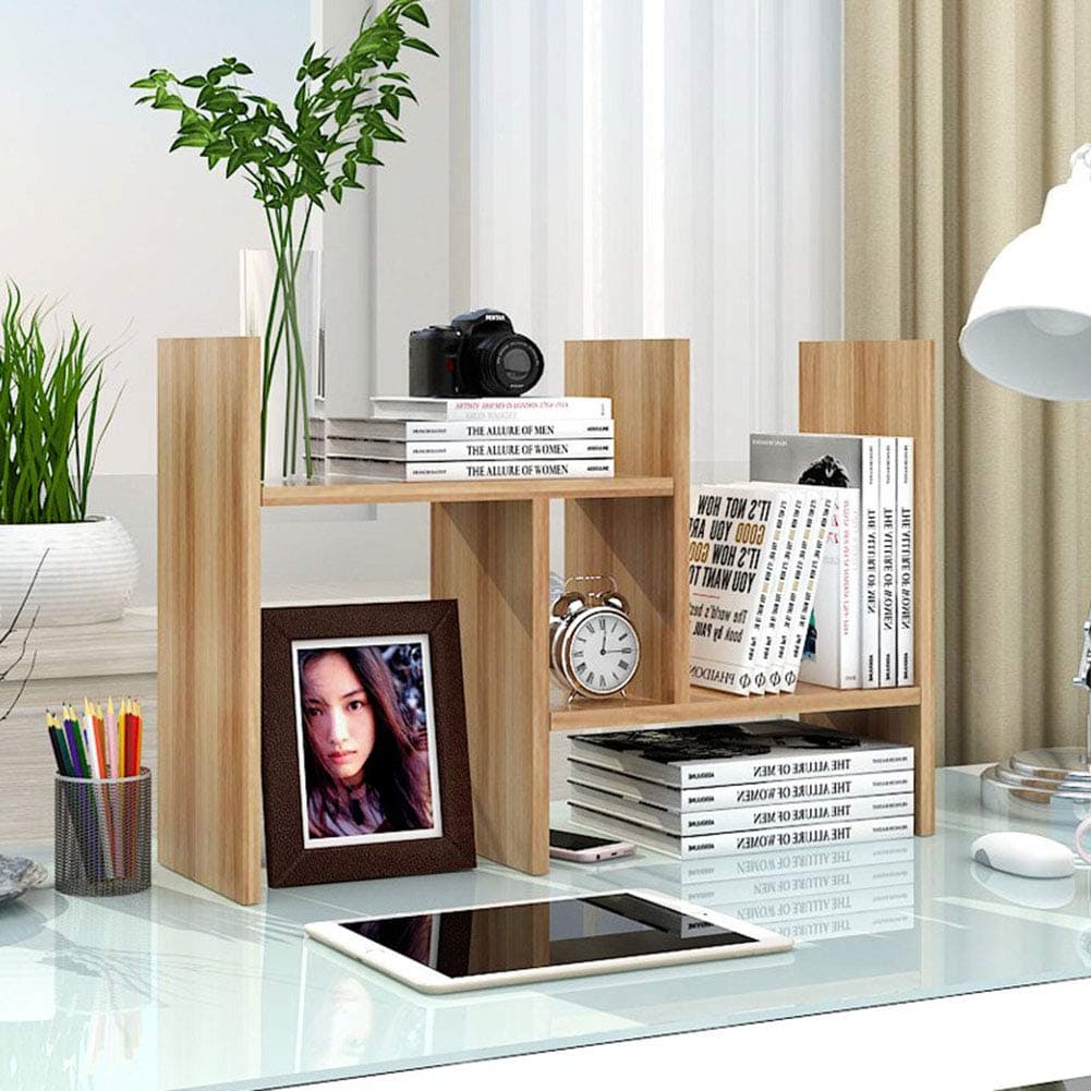 Garwarm Desktop Organizer,Office Storage Rack Adjustable Wood Display Shelf,Counter Top Bookcase,Walnut