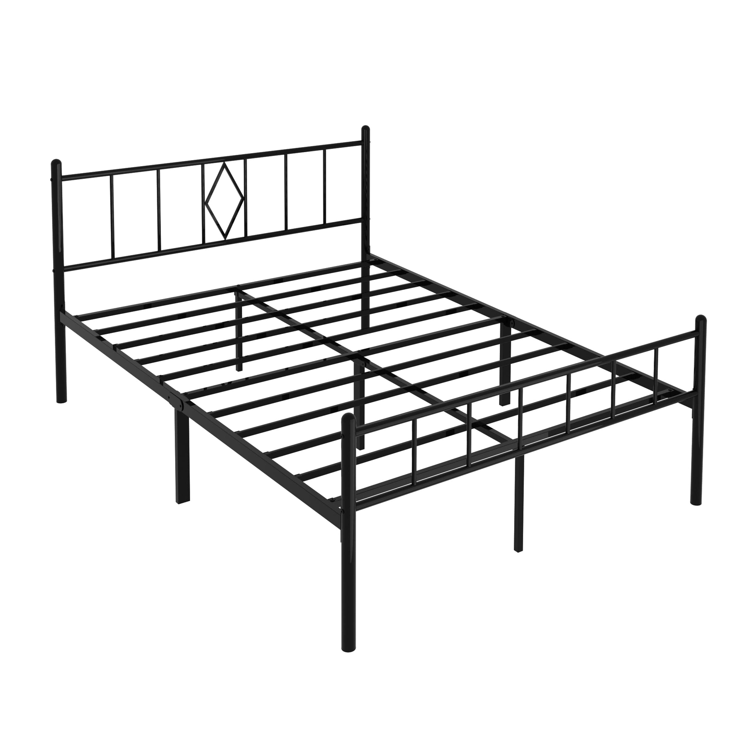 Full Size 14" Height Classic Metal Platform Bed Frame Foundation with Iron-Art Headboard/Footboard/Under Bed Storage/No Box Spring Needed/Heavy Duty Metal Slats Support/Black