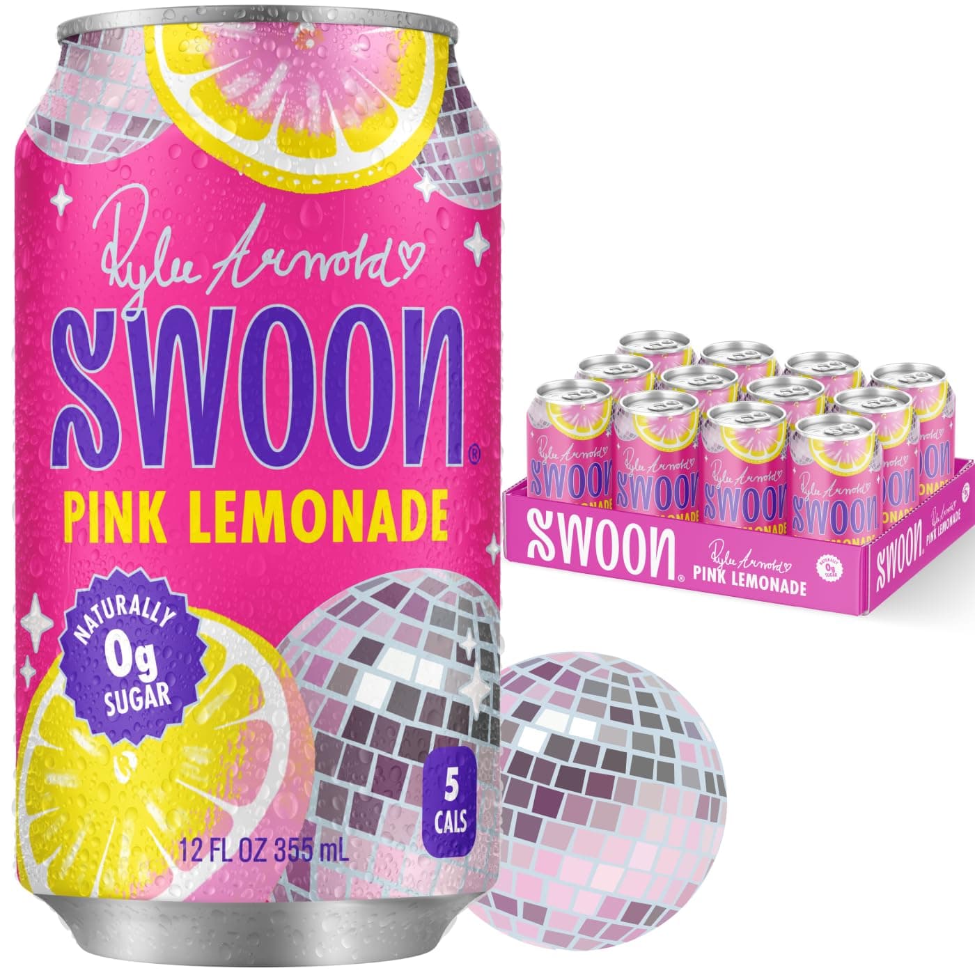 Zero Sugar Pink Lemonade by Swoon - Low Carb, Keto Friendly, 5 Calories and Gluten Free - Cans 12 Pack