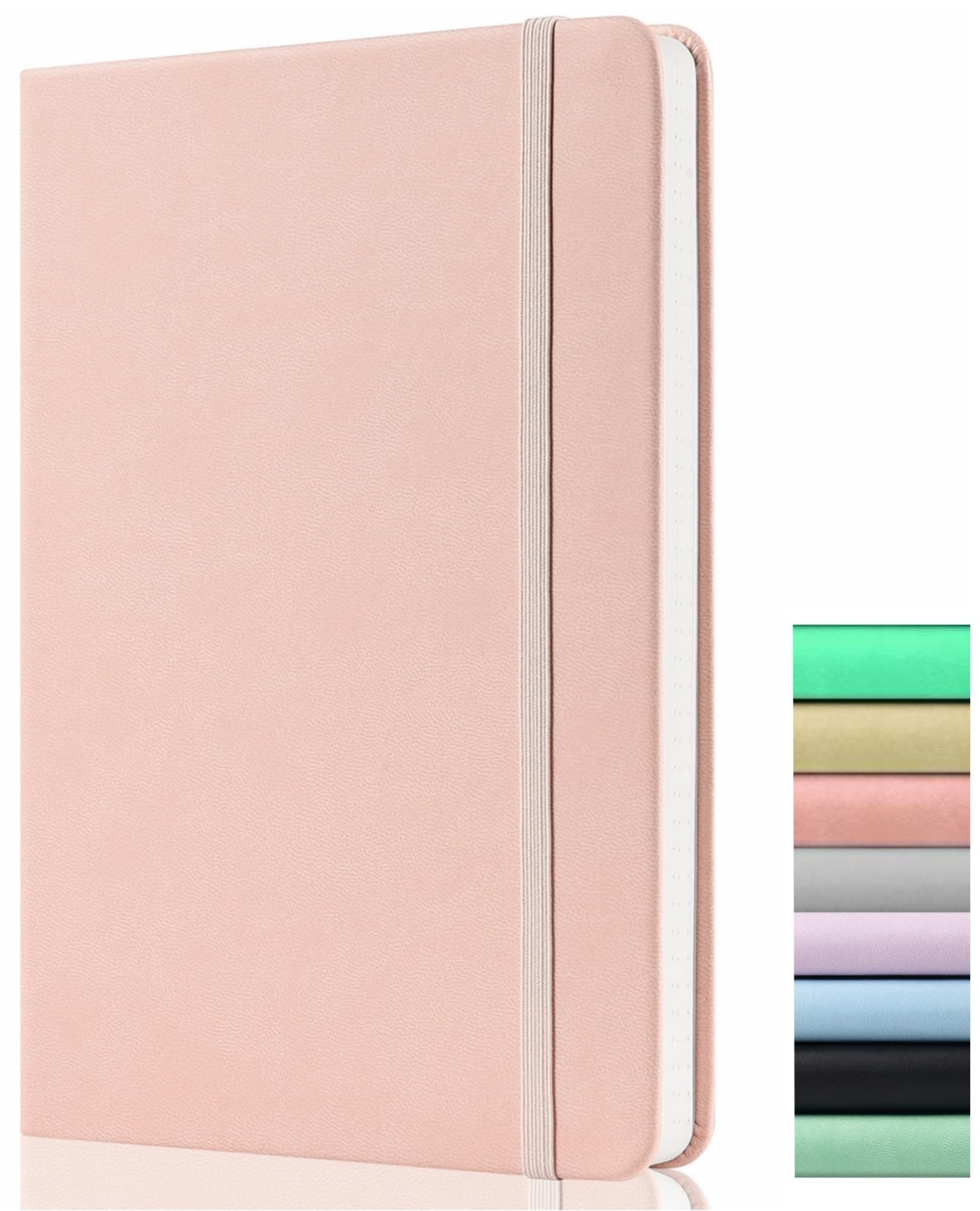 Dotted Journal - A5 Dot Grid Notebook with 120gsm Paper, 172 Pages, Hardcover Dotted Journal with Back Pocket, 2 Mark Ribbons, Pastel Pink