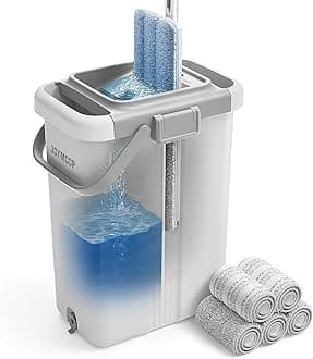 – Mop and Bucket Set - Mops for Floor Cleaning & Wall Cleaner with Long Handle, Include 5 Microfiber Mop Pads - White Bucket (X-Large)