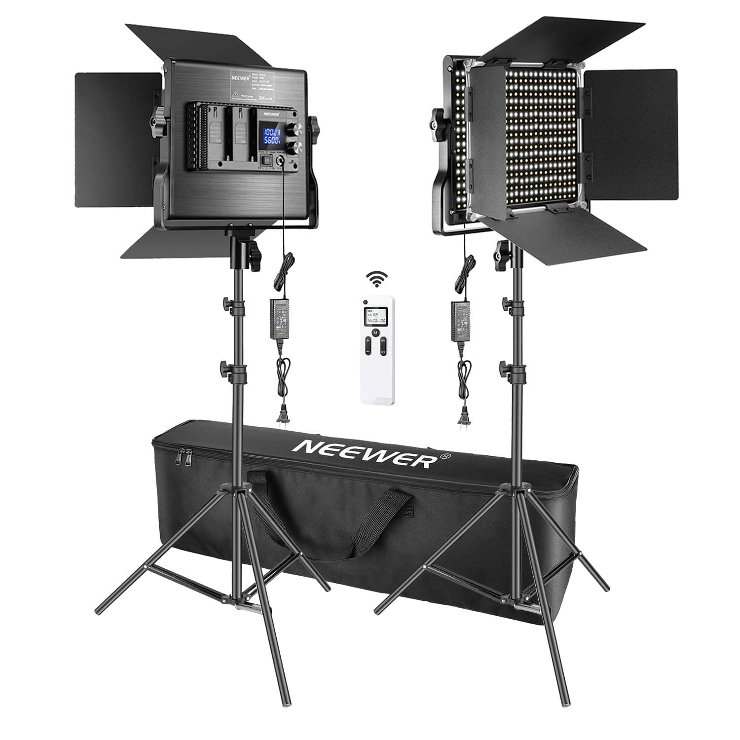 Neewer 2 Packs Advanced 2.4G 660 LED Video Light Dimmable Bi-Color Photography Lighting Kit with Bag