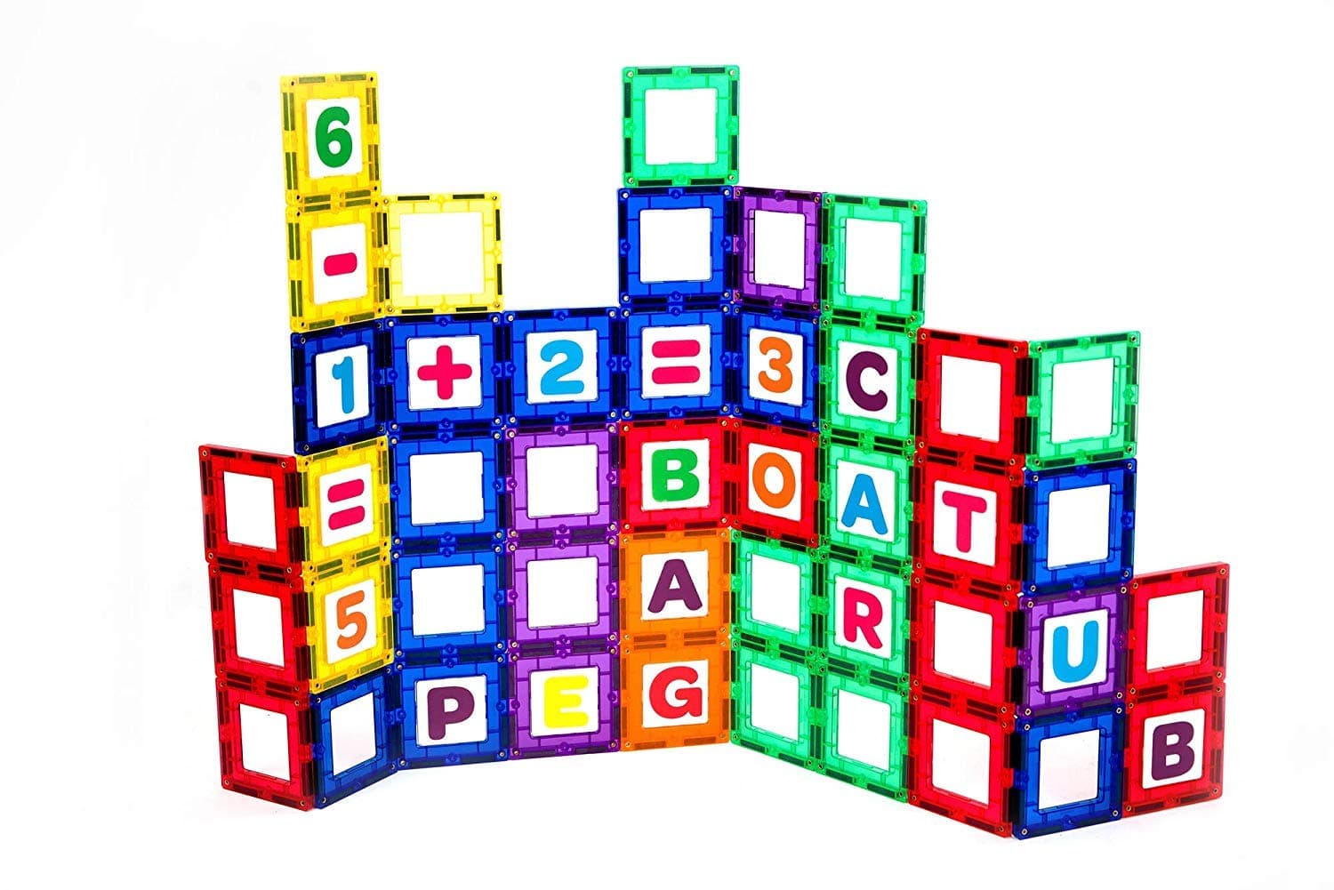 Magnetic Tile Building Set: Exclusive Educational Clickins – 80-Pc. Kit: 40 Super Strong Clear Color Magnet Tiles Windows & 40 Letters & Numbers – Stimulate Creativity & Brain Development