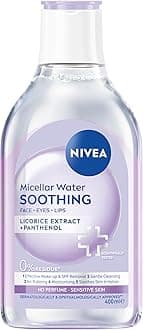 NIVEA Soothing Micellar Water for Sensitive Skin (400ml), Gentle Makeup Remover for Sensitive Skin, Micellar Cleanser with Licorice Extract and Panthenol