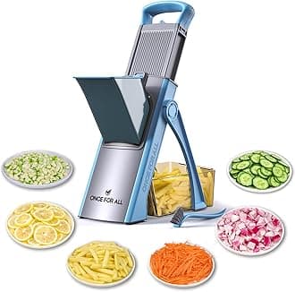 ONCE FOR ALL Multifunctional Vegetable Cutter with Stainless Steel Blades, Manual Kitchen Mandolin, Spirilizer Vegetable Cutter for Kitchen Gift (Generation 2 - Blue)