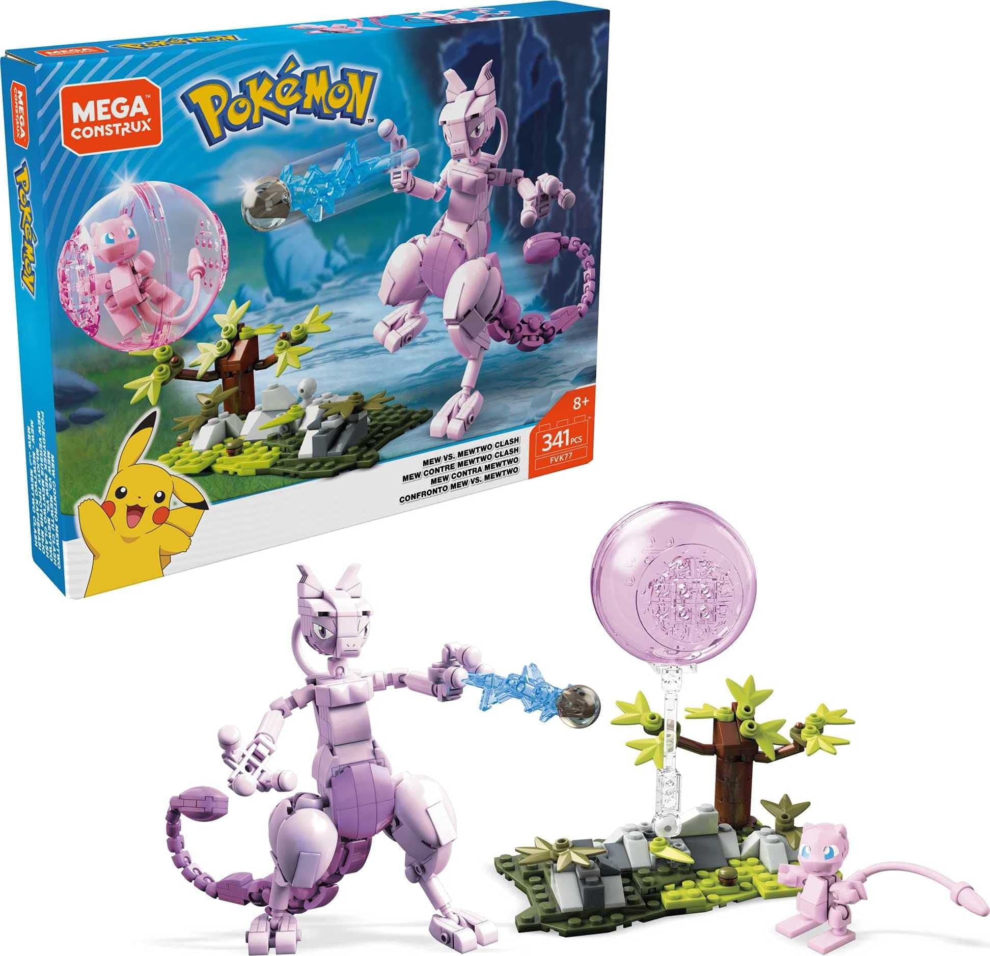 Mega Construx Pokemon Mew vs. Mewtwo Clash Construction Set with character figures, Building Toys for Kids (341 Pieces)