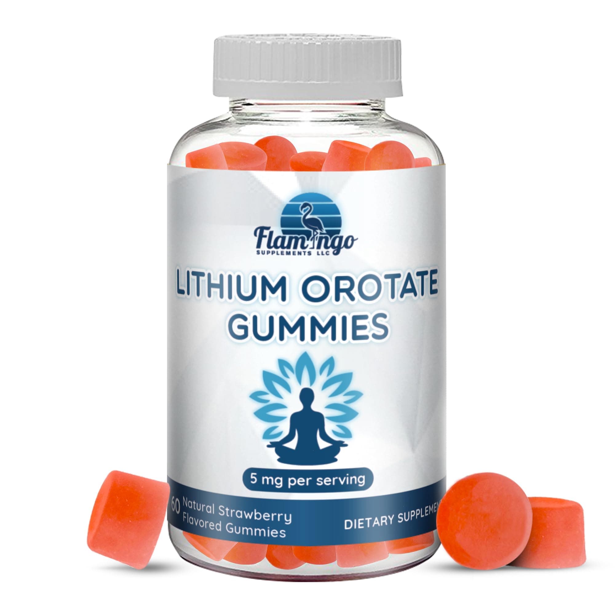Flamingo Supplements Lithium Orotate Gummies 5mg per Serving - Plant Based, 3rd Party d, High Absorption Lithium for Mood Support. Strawberry Flavored Gummy- 60 Count