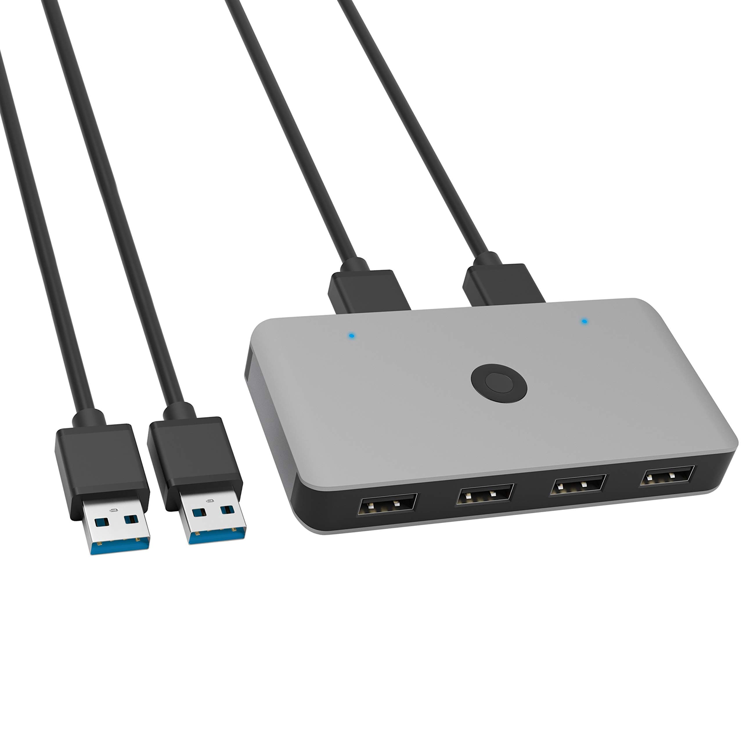 Cateck USB Switch Selector 2 Computers Sharing 4 USB Devices USB 2.0 Peripheral Switcher Box Hub for Printer,Keyboard,Mouse,Scanner,PCs with One-Button Swapping and 2 Pack USB A to A Cable