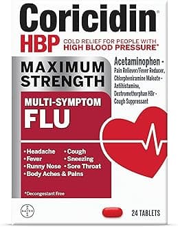 Maximum Strength Multi-Symptom Flu Tablets For Body Aches, Body Pains Cold and Cough Relief: Flu Medicine for Adults with High Blood Pressure - 24 Count
