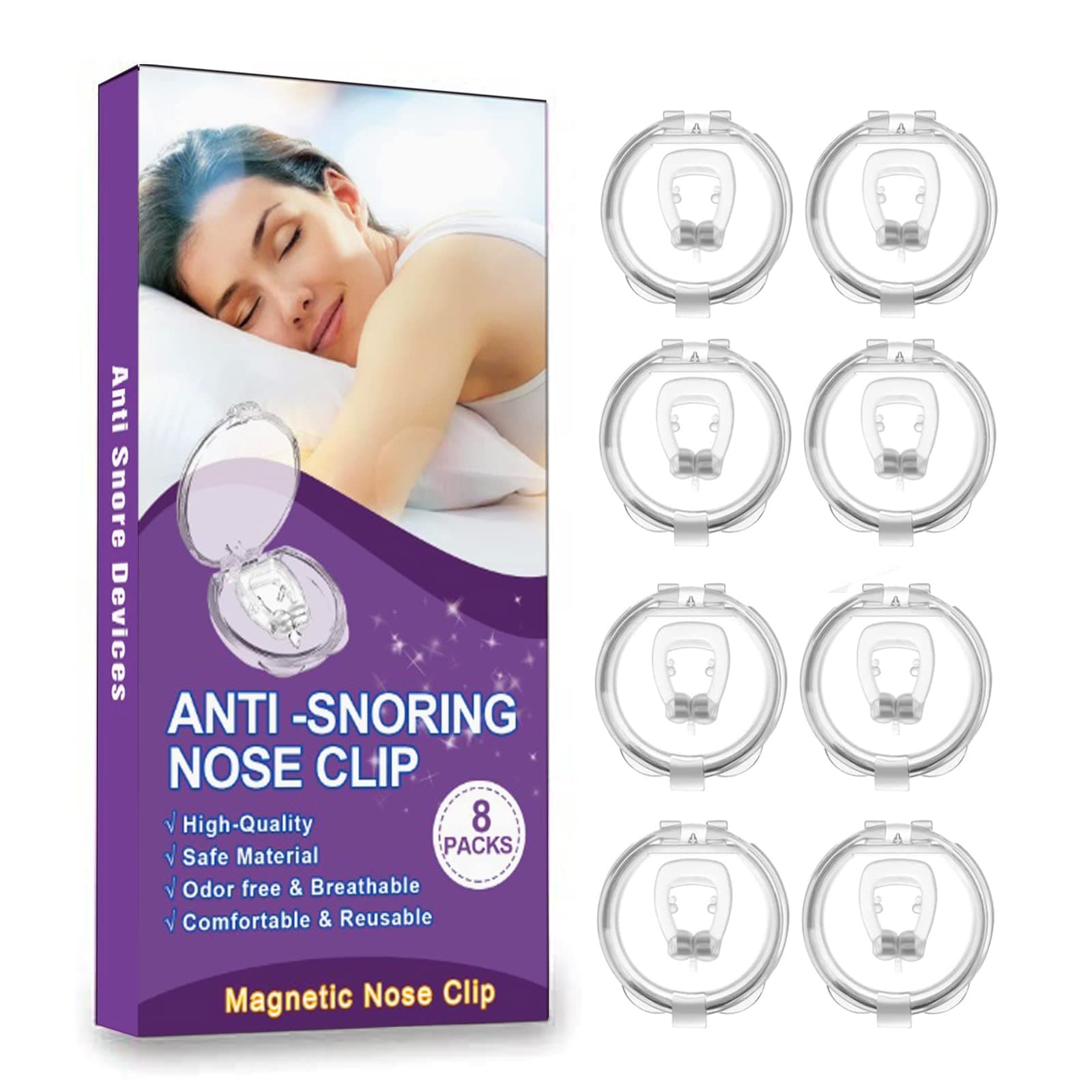 Anti Snoring Devices(8 Pack), Silicone Magnetic Stop Snoring Solution, 5 Inch