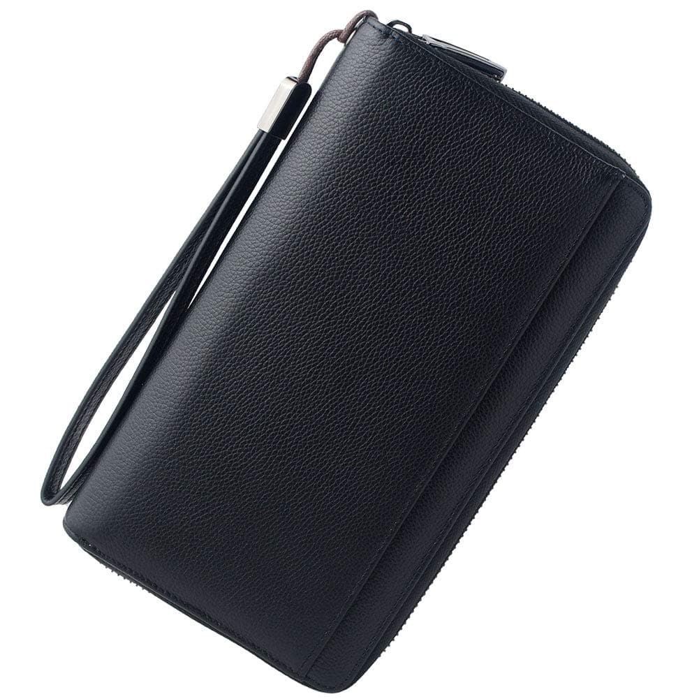 Travel Document Organizer RFID Blocking Leather Multiple Passport Wallet Family Holder Id Wrist Strap, Black, RFID Wallet