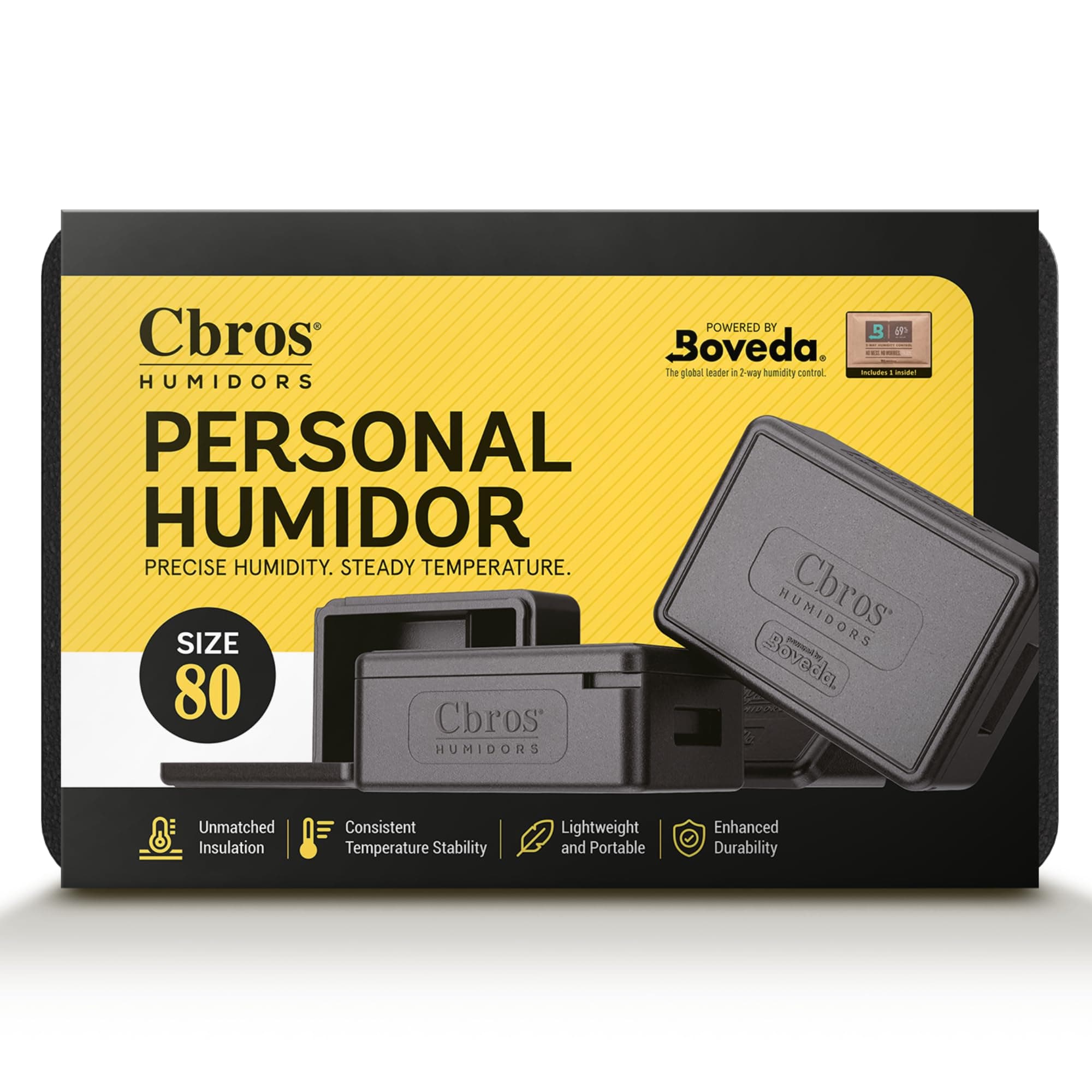 Cbros 69% Two- Way Humidity Control Box Powered by Boveda, Moisture Absorber, Maintain Freshness and Consistent Temperature Size 80