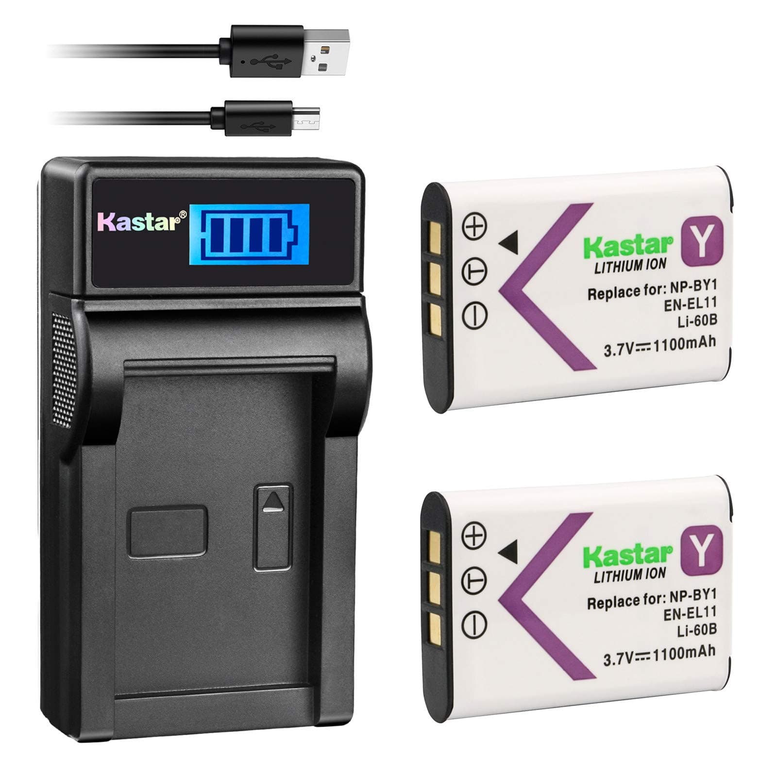 Kastar 2-Pack NP-BY1 Battery + LCD USB Charger