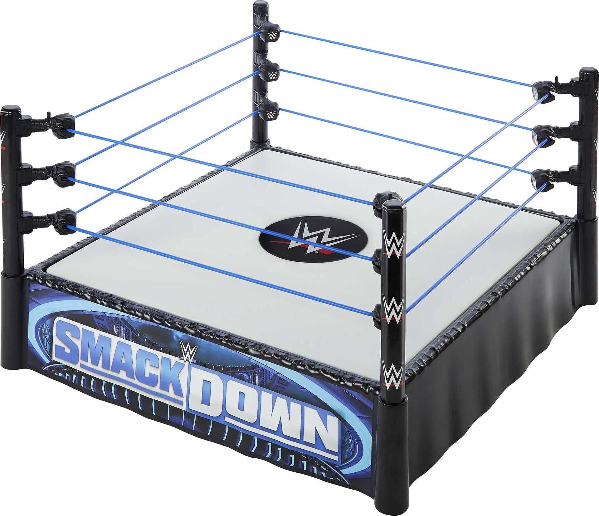 Superstar Ring (14-in) with Spring-Loaded Mat & Real Flex Ropes for Action Figures; Gift for Ages 6 Years Old & Up