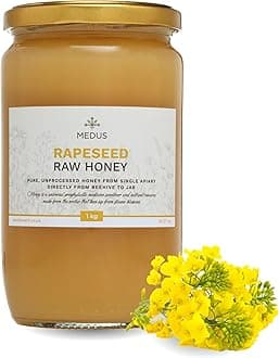 Rapeseed Raw Honey - Oilseed Canola - 1kg - Pure, Unprocessed, Unpasteurised - From Single Apiary - Natural Healthy Sweetener for Cooking, Coffe, Tea, Juice, Drinks, Food