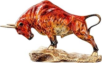 Bronze Bull Sculpture - Pure Copper Charging Bull/Cow/Ox Figure and Statue Handmand Collectable Art Decor - Figurine for Office& Home Decorations and Gift (L:14in Reddish-Orange)