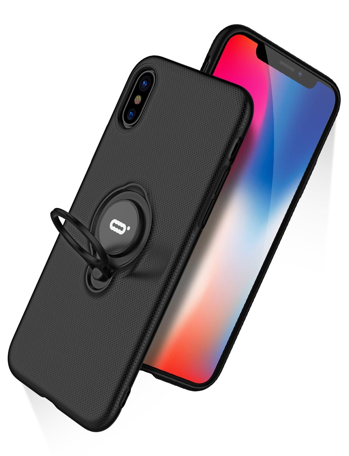DESOF iPhone X Case, iPhone 10 Case with Ring Holder Kickstand, 360°Adjustable Ring Grip Stand Work with Magnetic Car Mount Anti-Fingerprint Slim Cover for Apple iPhone X (2017) 5.8 inch - Black