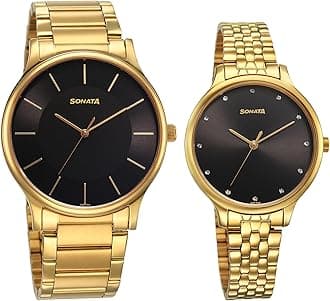 Sonata Pair Quartz Analog Black Dial Stainless Steel Strap Watch for Couple_7710587050YM02