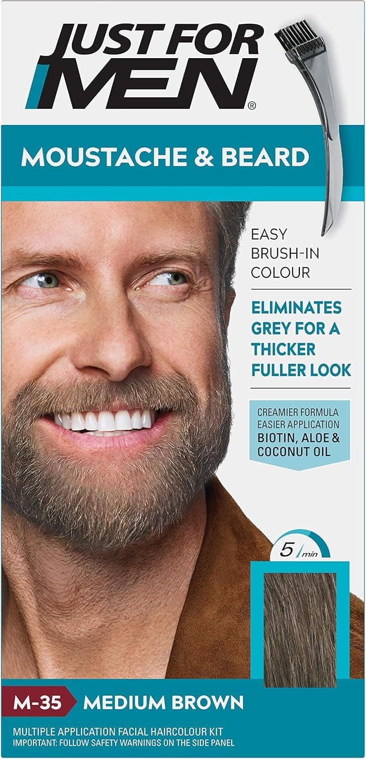 Just for men Moustache & Beard Medium Brown Dye, Eliminates Grey for a Thicker & Fuller Look M35