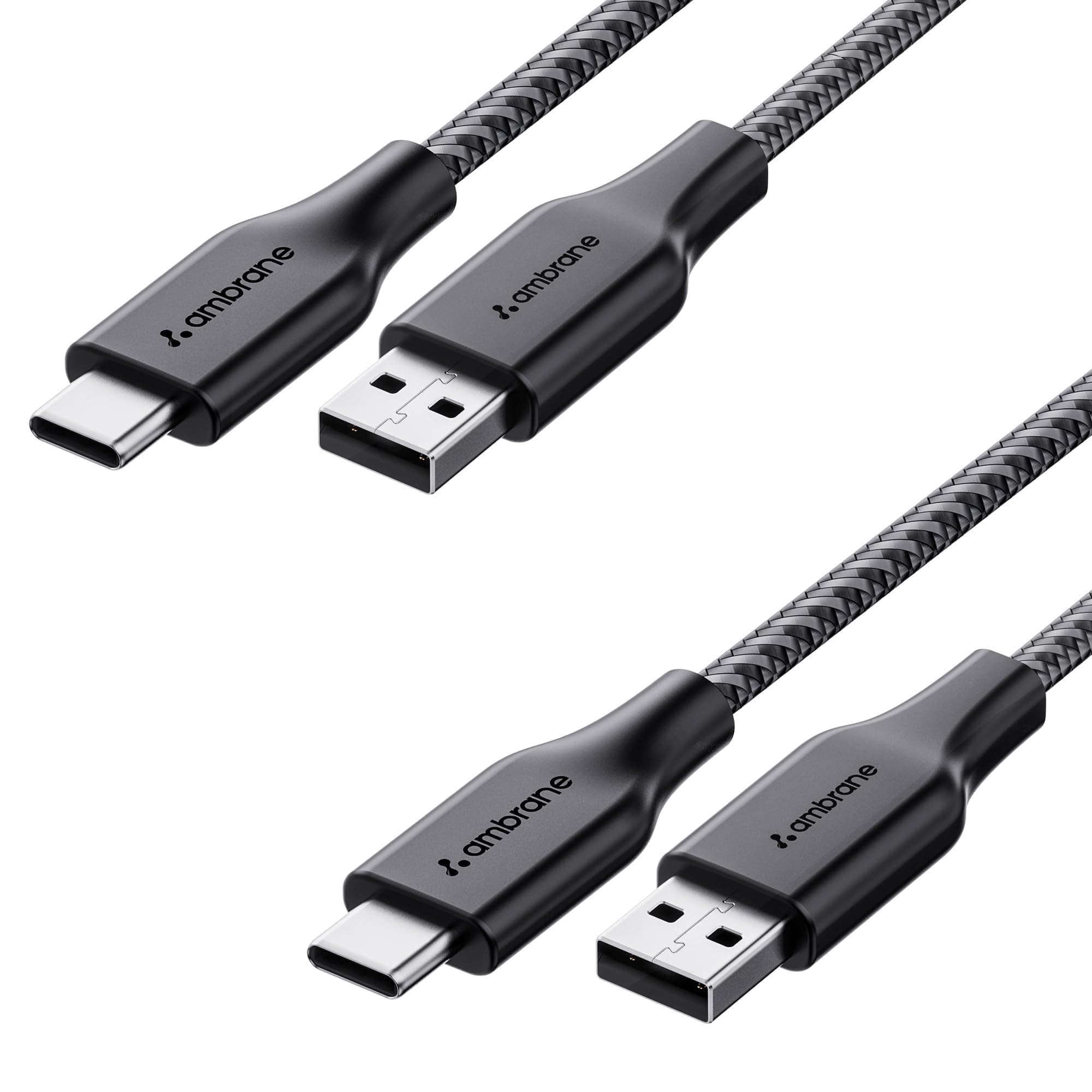 Ambrane Braided Type C Cable (Pack of 2) Unbreakable 3A Fast Charging 1.5m for Smartphones, Tablets, Laptops & other Type C devices, PD Technology, 480Mbps Data Sync, Quick Charge 3.0 (RCT-15 Combo)