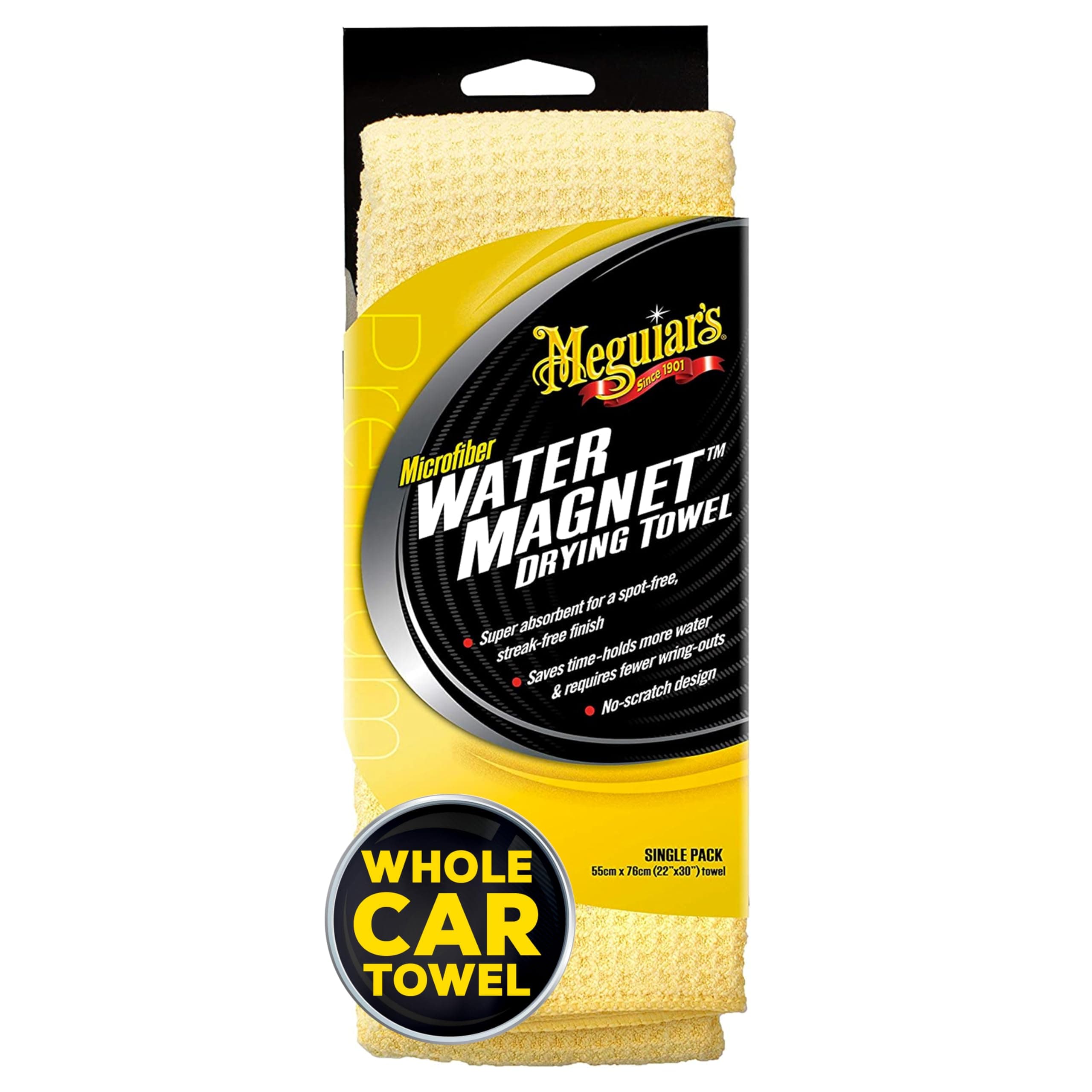 Meguiar's Water Magnet Microfiber Drying Towel, Premium Car Wash Microfiber Towel That’s Super Plush, Water Absorbent & Scratch-Free Big Microfiber Towels for Cars, 1 Pack