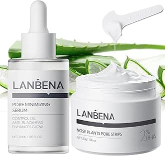LANBENA 3-in-1 Blackhead Removal Set - Pore Strips (30g), Pore Minimizing Serum (30ml) & Removal Paper - Mask for Face, Minimizes Pores & Leaves Skin Fresh & Clean, Blackhead Remover
