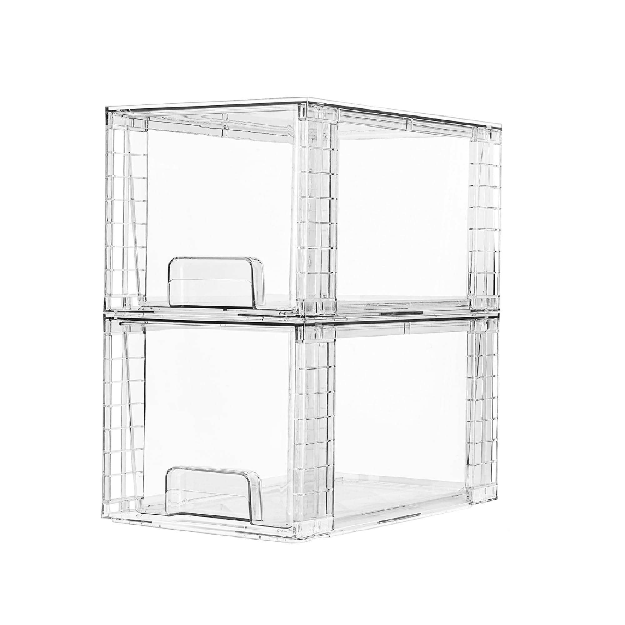 Vtopmart 2 Pack Large Stackable Storage Drawers, Clear Acrylic Organiser Bins with Handles, Easily Assemble for Bathroom, Kitchen Undersink, Cabinet, Closet, Makeup, Pantry Organization