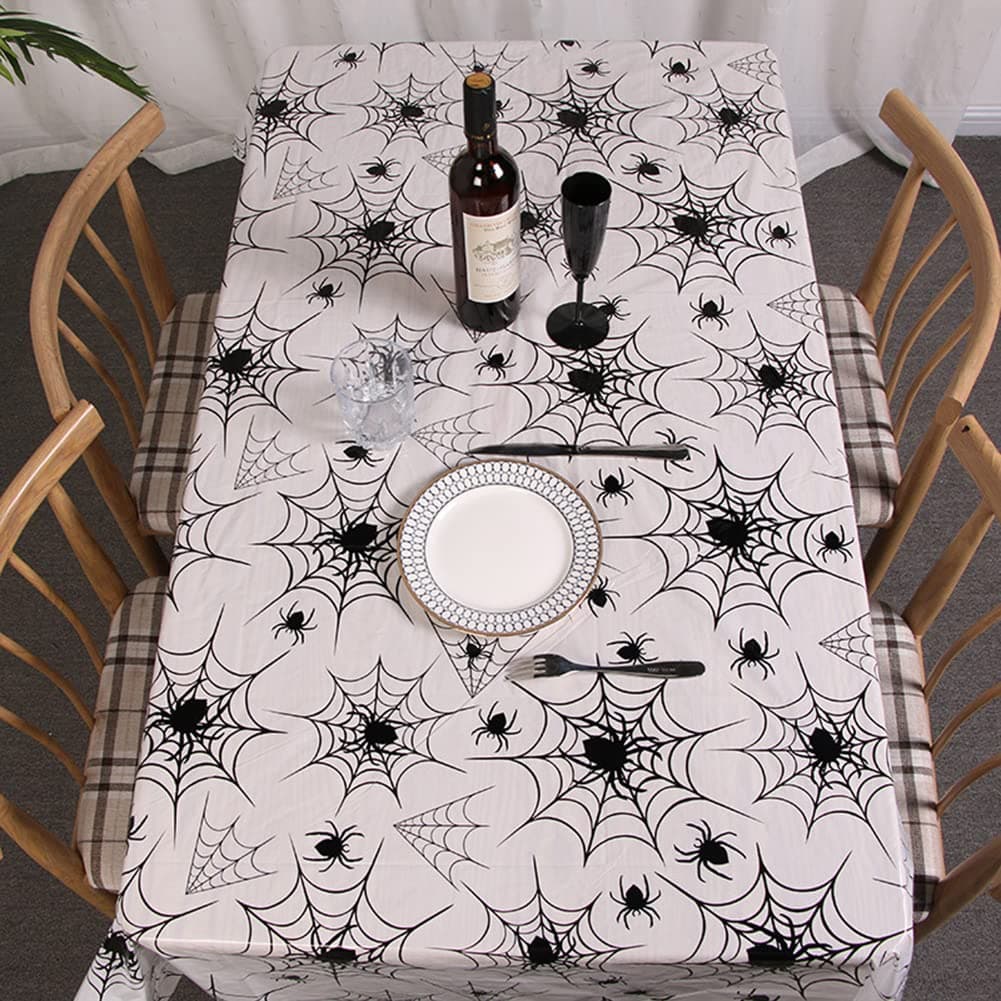 1 Pack Halloween Tablecloth Disposable Halloween Table Cloths, Spider Web Plastic Table Covers Halloween Party Decorations, 54 x 108 Inches