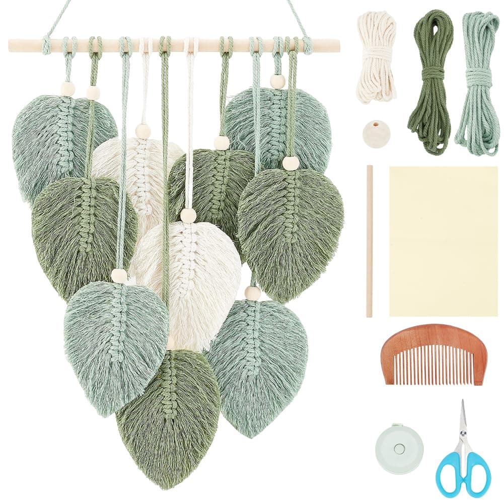FREEBLOSS DIY Macrame Leaf Wall Hanging Beginners Macrame Kit Leaf Woven Tapestry Feather Wall Hanging DIY Macrame Kit for Adults Birthday Gift