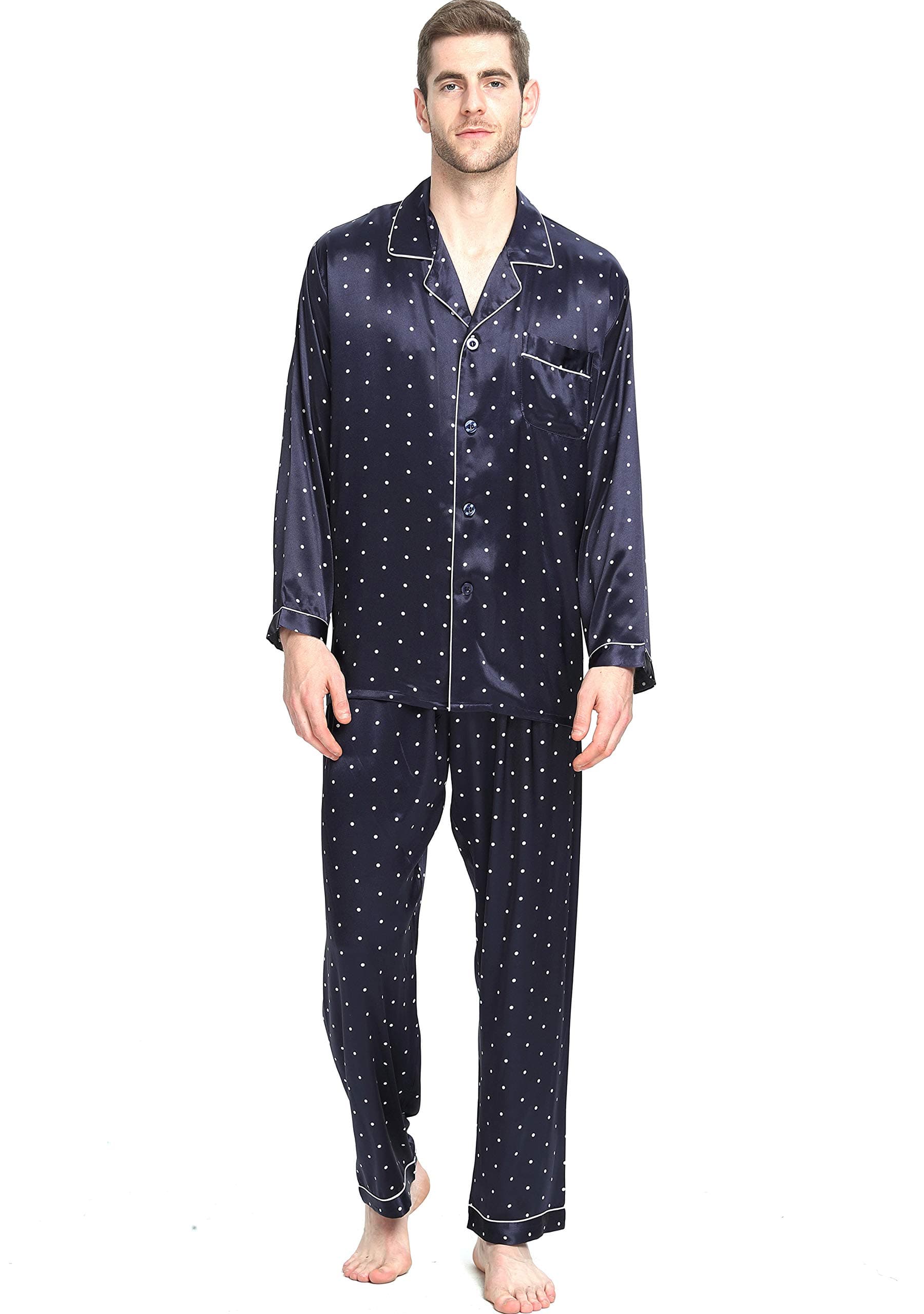 Mens Button Down Satin Pajama Set Long Silky Pj S~ 4XL Plus_For Great Gifts