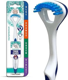GuruNanda Dual Action Tongue Scraper (1 Pack), 2-in-1 Tongue Scraper & Soft Bristled Brush, Deep Cleans & Fights Bad Breath - Color Varies